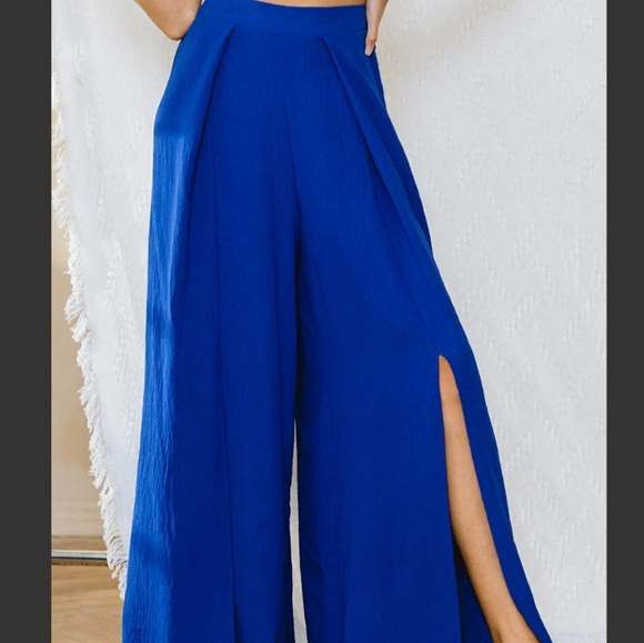 #380 🛑S, M Boho Wide Leg Solid Front Slit Pants - Picture 8 of 11